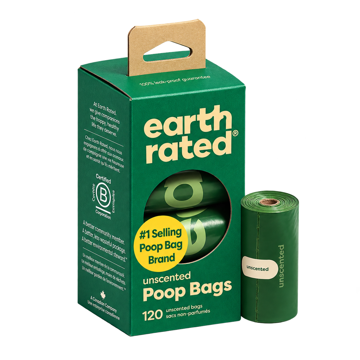 Earth Rated unscented poop bags — 120 bags, transparent background