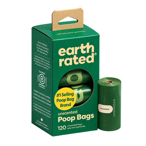Earth Rated unscented poop bags — 120 bags, transparent background