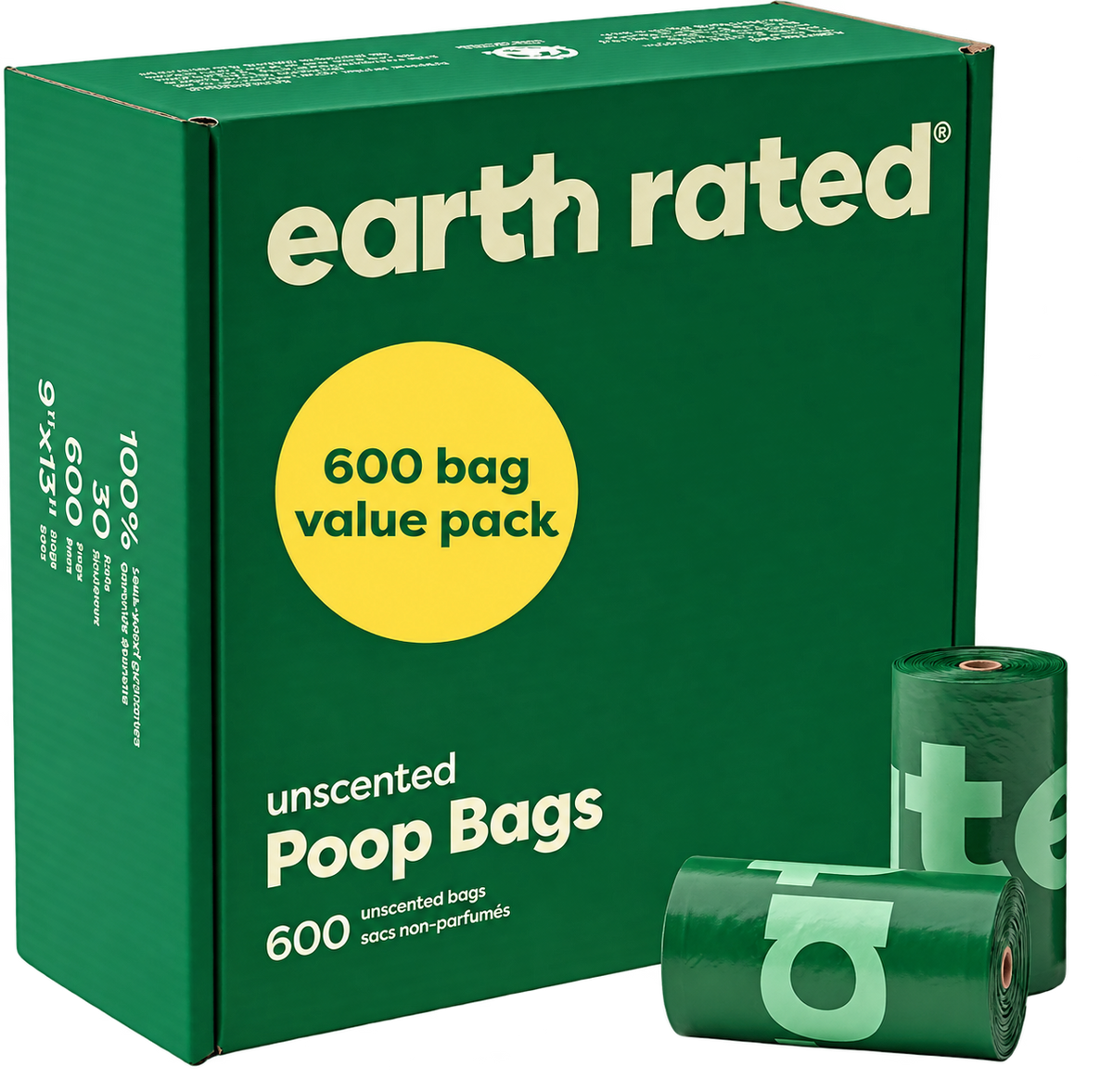 Earth Rated unscented poop bags — 600 bags, transparent background
