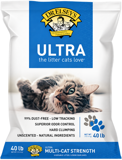 Dr. Elsey’s Ultra cat litter — 40 lb packaging — transparent background