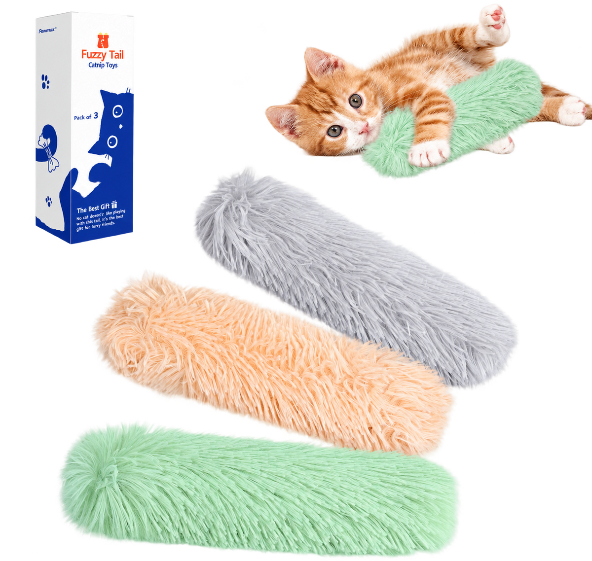 Potaroma Catnip Crinkle Kicker Pillows — 3 Pack — transparent background