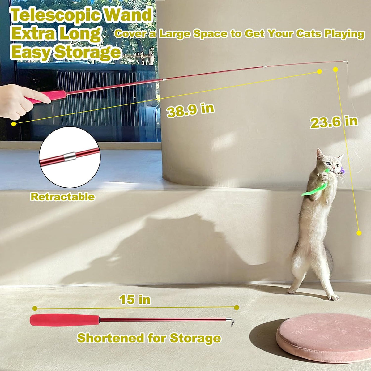 MeoHui Retractable Feather Wand Cat Toy Set — view 3